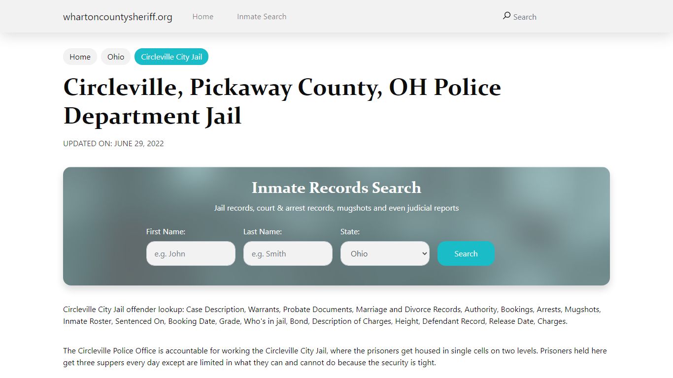 Circleville, OH City Jail Inmates, Arrests